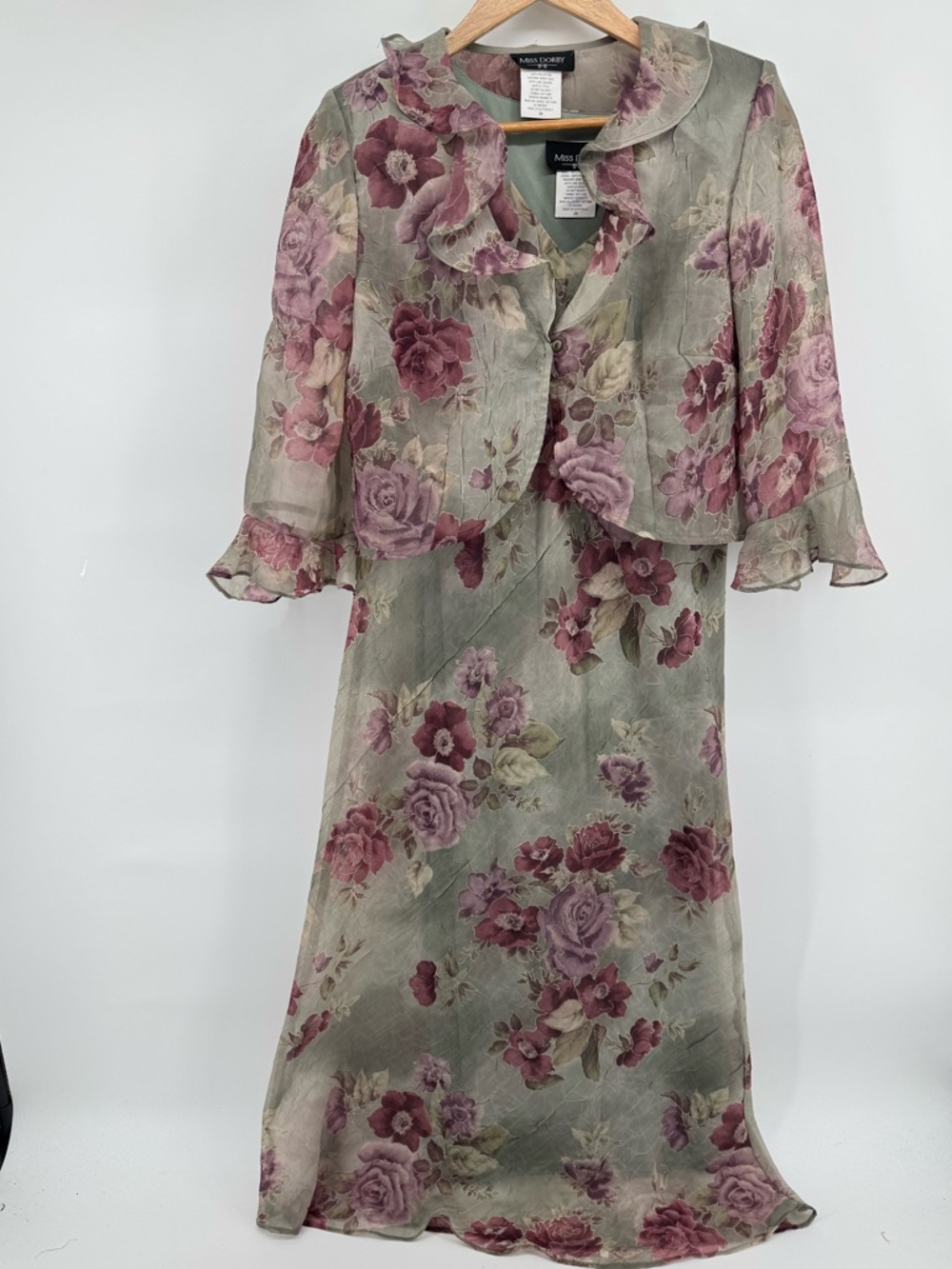 VINTAGE Miss Dorby Floral Chiffon Jacket Sleeve less Maxi Dress Women's Size 10